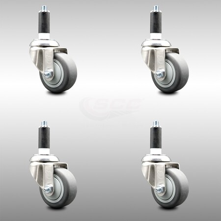 Service Caster 3 Inch 316SS Thermoplastic Rubber Swivel 1 Inch Expanding Stem Caster Set SCC-SS316EX20S314-TPRB-1-4
